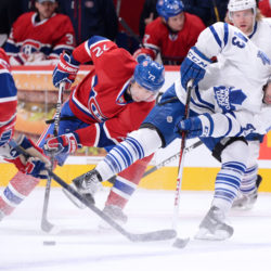 MONTREAL, CANADA - JANUARY 19: Erik Cole #72 of the Montreal Canadiens strips the puck from Nazem Kadri #43 of the Toronto Maple Leafs during the NHL game at the Bell Centre on January 19, 2013 in Montreal, Quebec, Canada. (Photo by Richard Wolowicz/Getty Images)