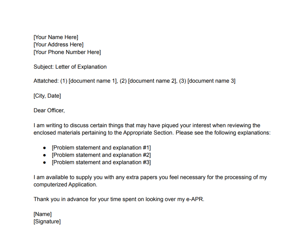 Letter of Explanation for Canadian Visa Applications